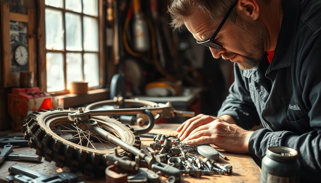 inspecting used dirt bike parts